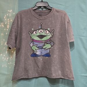 Pixar Toy Story Cropped Gray T-Shirt With Pizza Planet Alien Graphic On Front